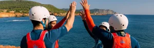 Experience the camaraderie of coasteering in Ibiza. Perfect team-building activity with shared adventures along the stunning Mediterranean coastline. Guided group tours available daily